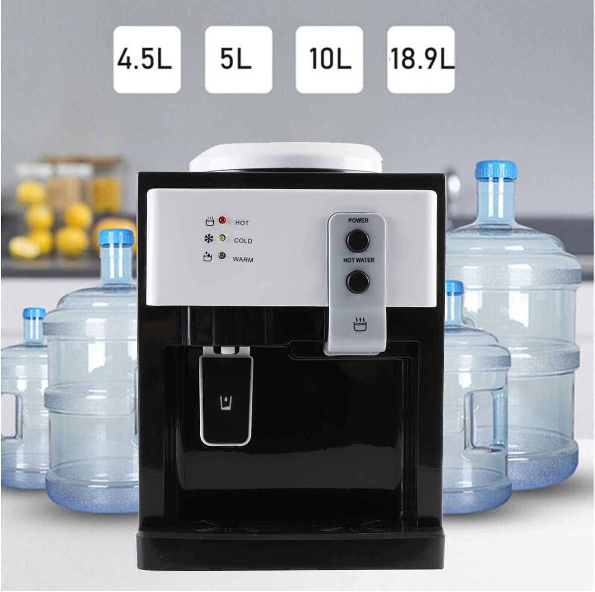 Top Loading Water Cooler Water Dispenser Countertop Water Cooler Dispenser- Hot Cold and Room Temperature Water, Holds 1.2 to 5 Gallon Bottles for Home/Office/Dormitory Use
