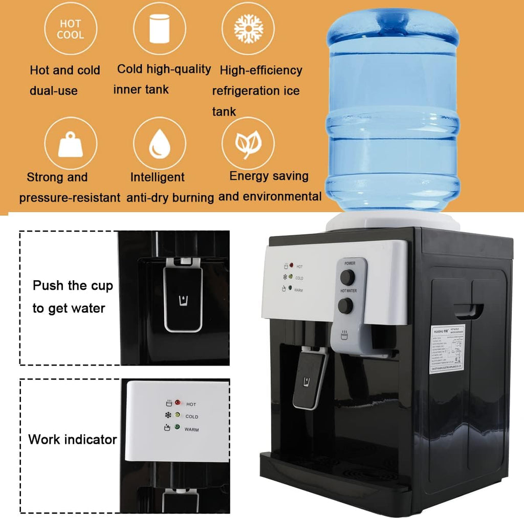 Top Loading Water Cooler Water Dispenser Countertop Water Cooler Dispenser- Hot Cold and Room Temperature Water, Holds 1.2 to 5 Gallon Bottles for Home/Office/Dormitory Use